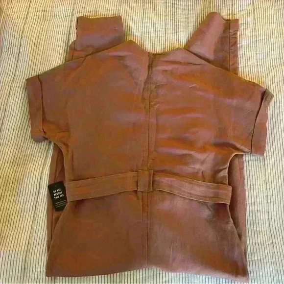 Express Button Front Utility Jumpsuit Belted With Short Sleeves - Picture 6 of 8